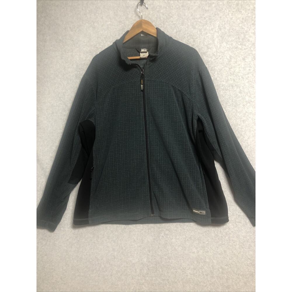 REI Jacket Men’s Full Zip Gray Black Fleece 2XL Made In USA Lightweight Outdoor